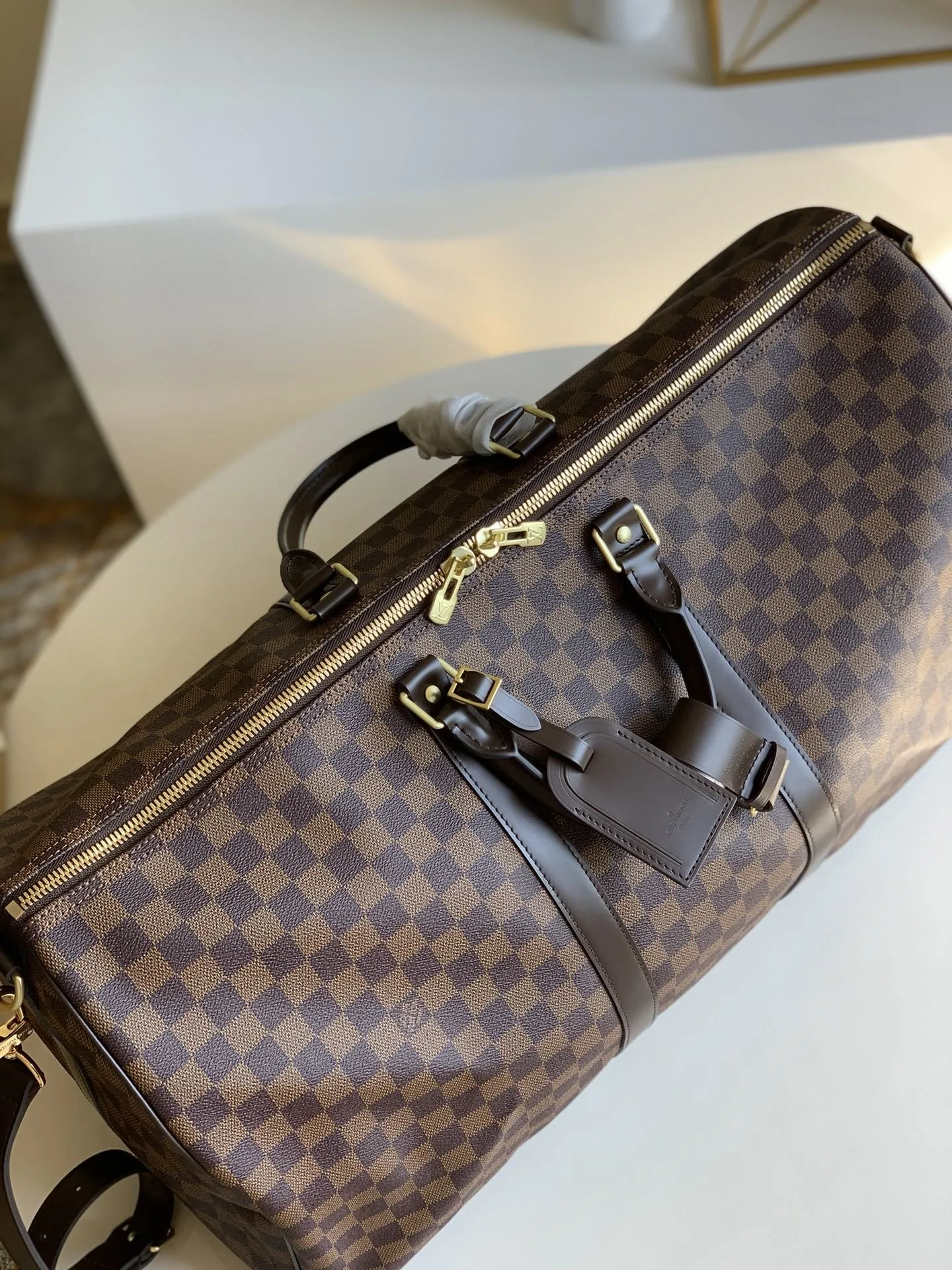 Louis Vuitton Keepall Bandouliere 55 Travel Bag / Brown Damier Ebene Gold Hardware - Image 5