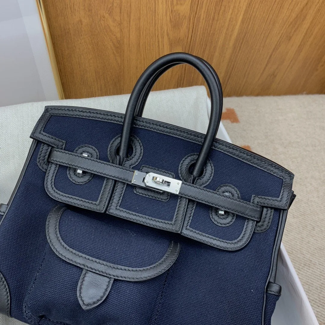 Hermes Birkin Cargo 25 Top Handle Bag / Dark Blue Silver Hardware - Image 6