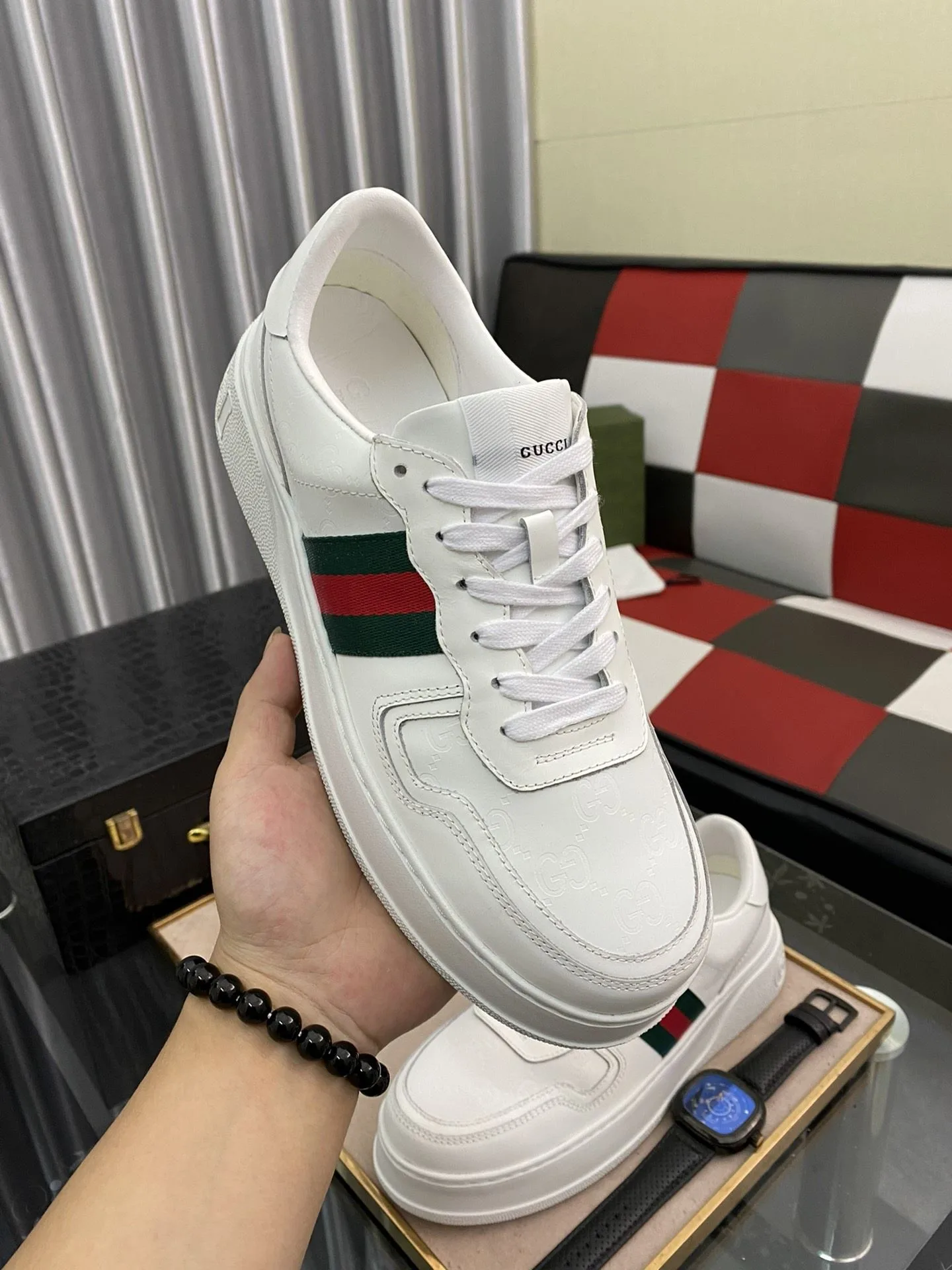 Gucci Men’s GG Sneaker With Web White - Image 7