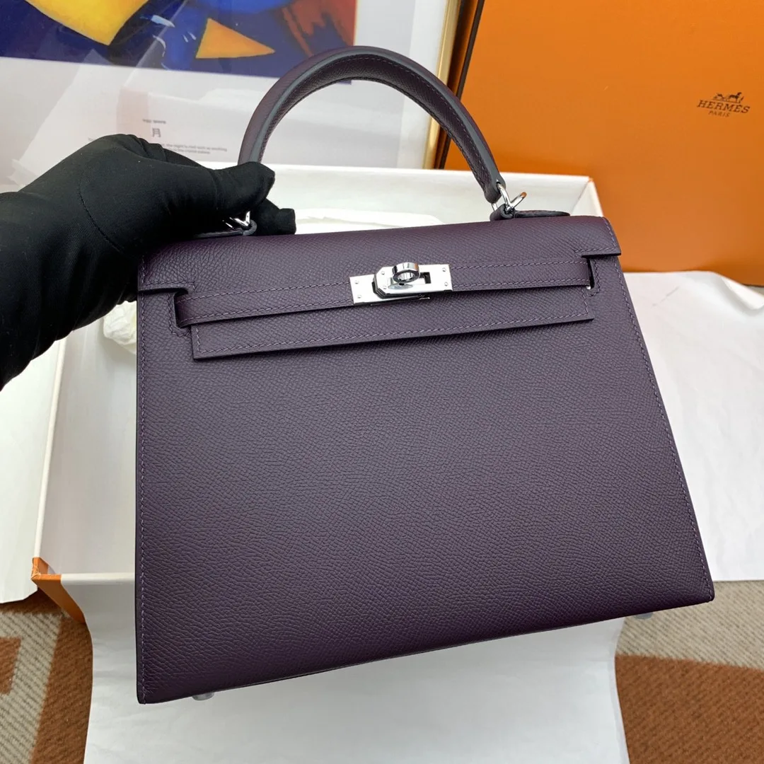 Hermes Kelly 25 Sellier Epsom Dark Purple Bag - Image 3