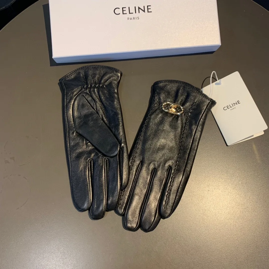 Celine Triomphe Gloves In Black - Image 7