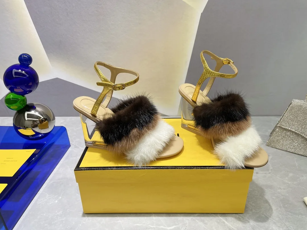 Alternative view of Fendi First White Mink High-Heeled Sandals 8X8275AI11F1H00