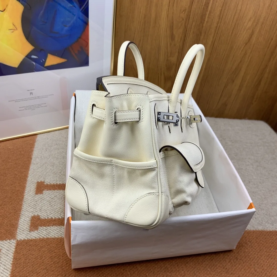 Hermes Birkin Cargo 25 Top Handle Bag / White Silver Hardware - Image 7