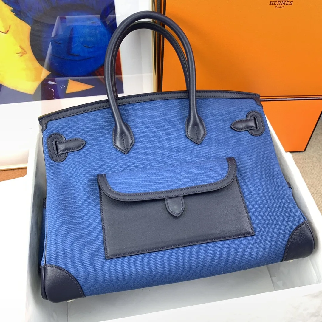 Hermes Birkin Cargo 35 Top Handle Bag / Blue Silver Hardware - Image 3