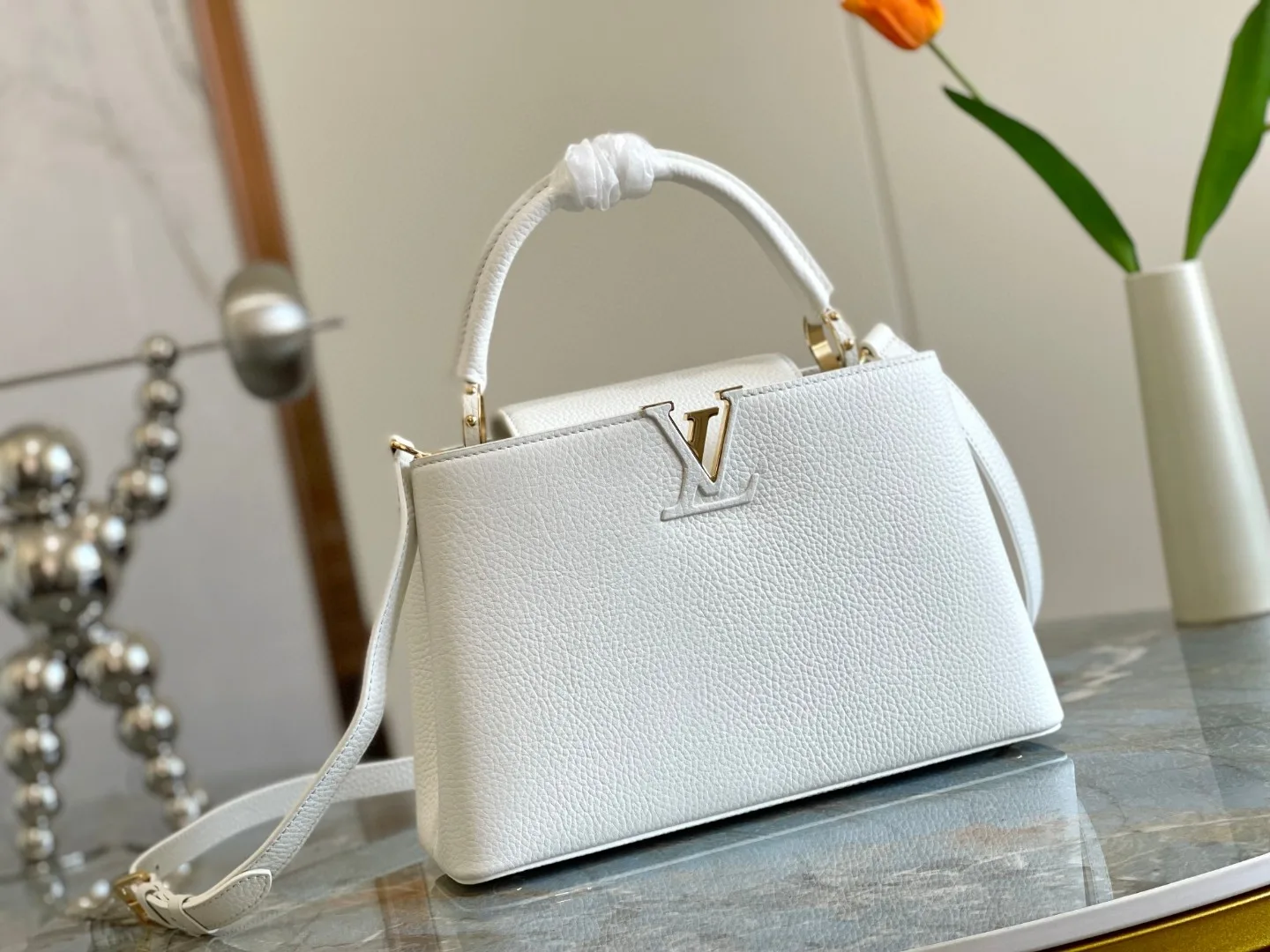 Alternative view of Louis Vuitton Capucines MM Top Handle Bag / White Gold Hardware