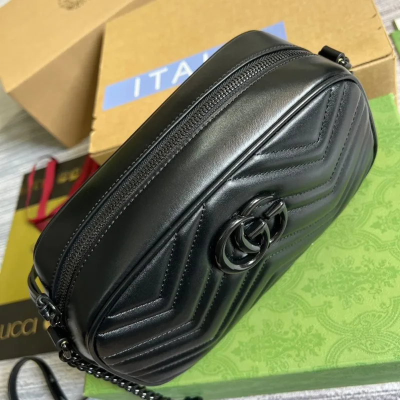Gucci Marmont Matelasse Shoulder Bag / Black Matelasse Black Hardware - Image 7