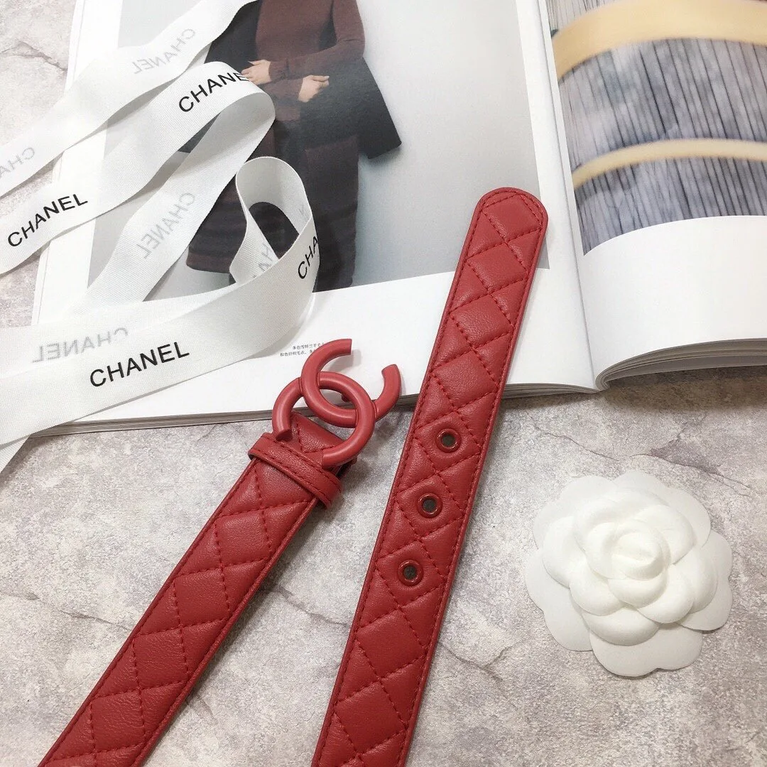 Chanel Quilted Belt with Double C Buckle in Red with Red Hardware - Image 3
