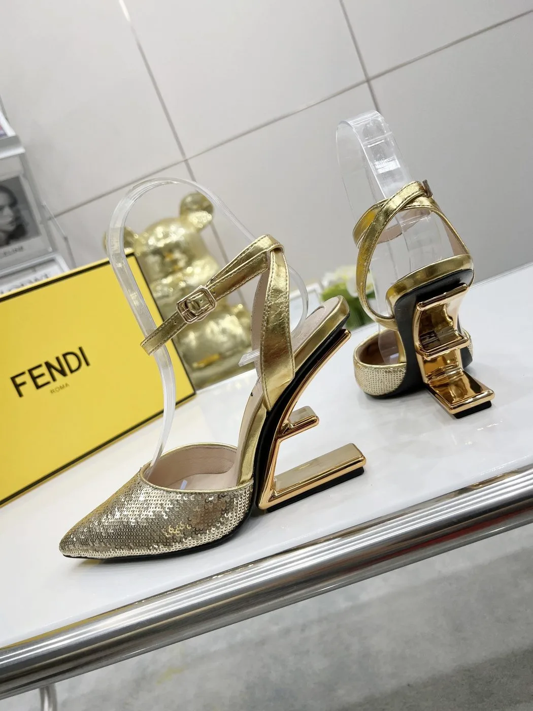 Alternative view of Fendi First Gold Glitter High-Heeled Slingbacks