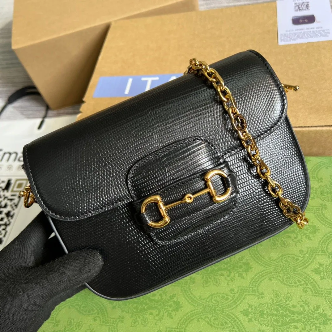 Alternative view of Gucci Horsebit 1955 Lizard Mini Bag Black