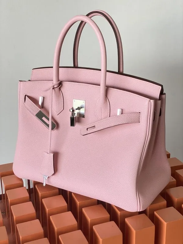 Hermes Birkin Top Handle Bag / Nata Swift Pink Silver Hardware - Image 8