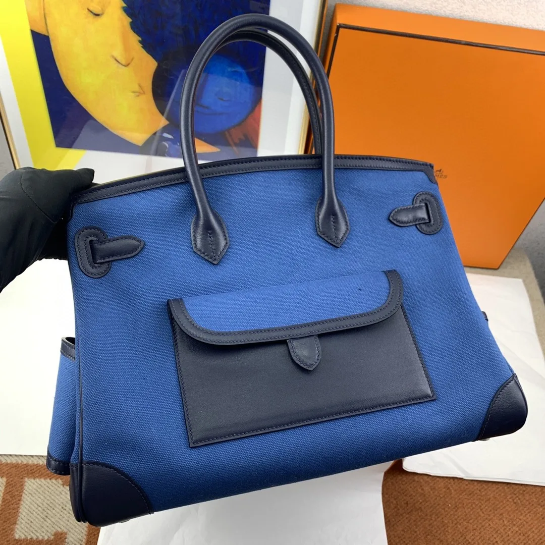 Hermes Birkin Cargo 35 Top Handle Bag / Blue Silver Hardware - Image 5
