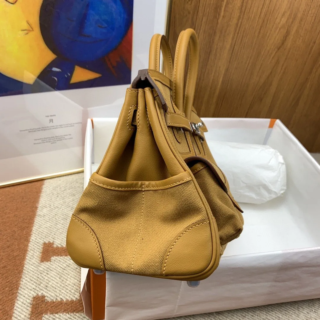 Hermes Birkin Cargo 25 Top Handle Bag / Beige Silver Hardware - Image 9