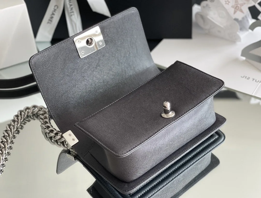 Chanel Boy Mini Crossbody Bag / Black Silver Hardware - Image 8