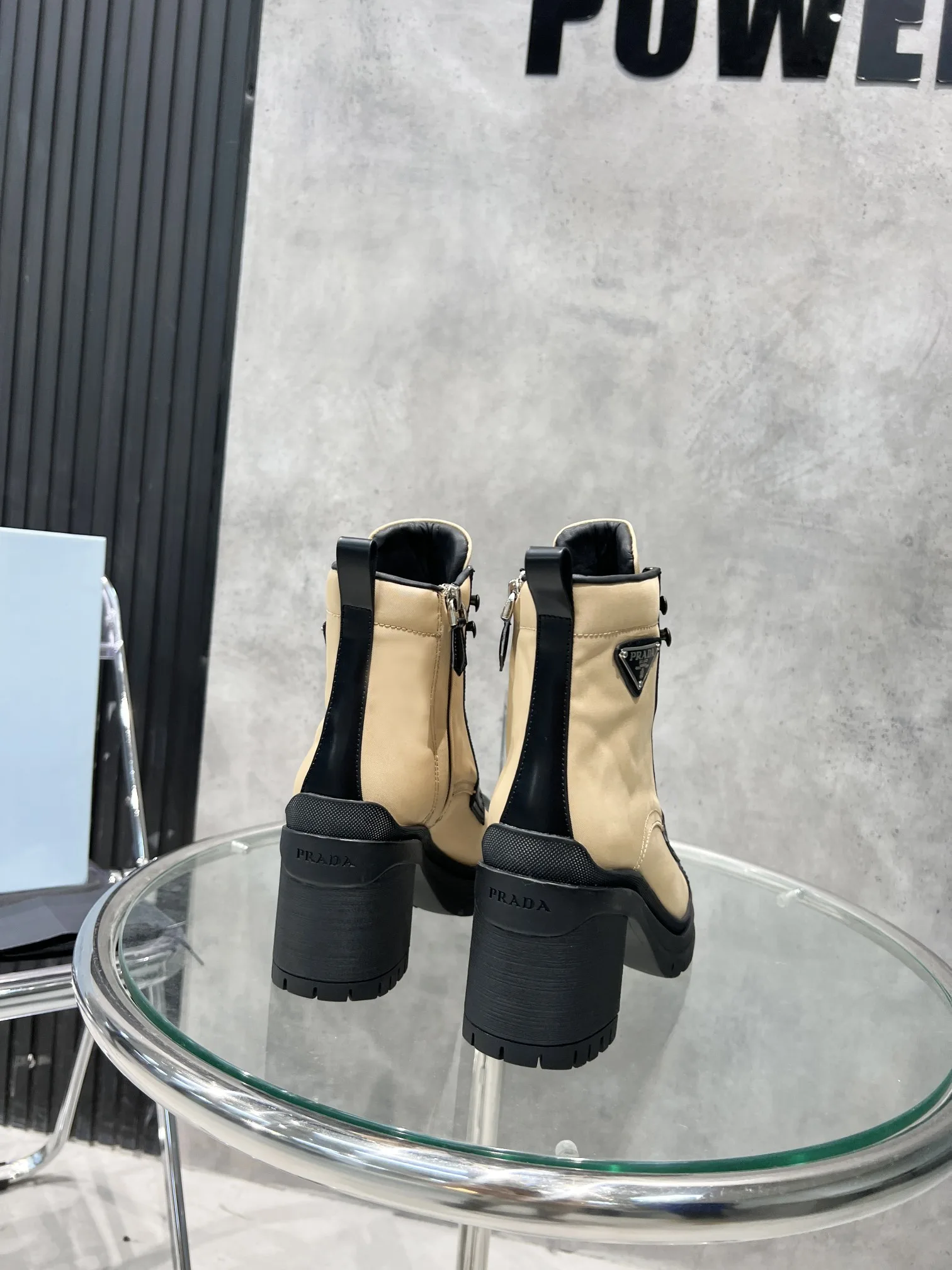 Prada Tronchetti Lace-Up Boots Beige PRD - Image 4