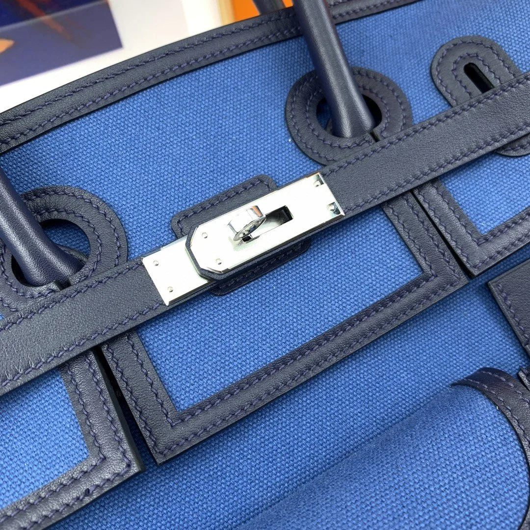 Hermes Birkin Cargo 35 Top Handle Bag / Blue Silver Hardware - Image 2