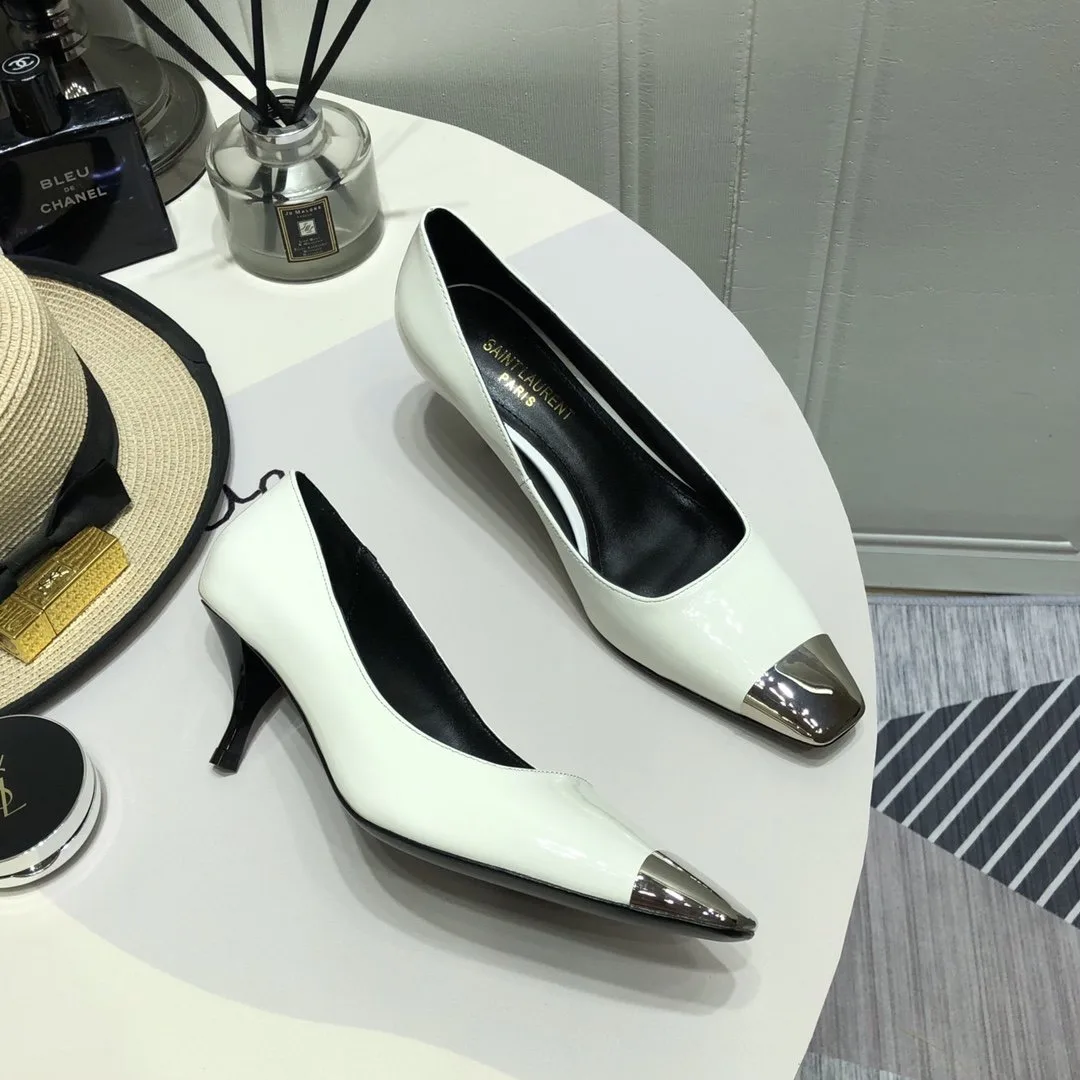 Alternative view of Saint Laurent Blade Slingback Pumps White YSL