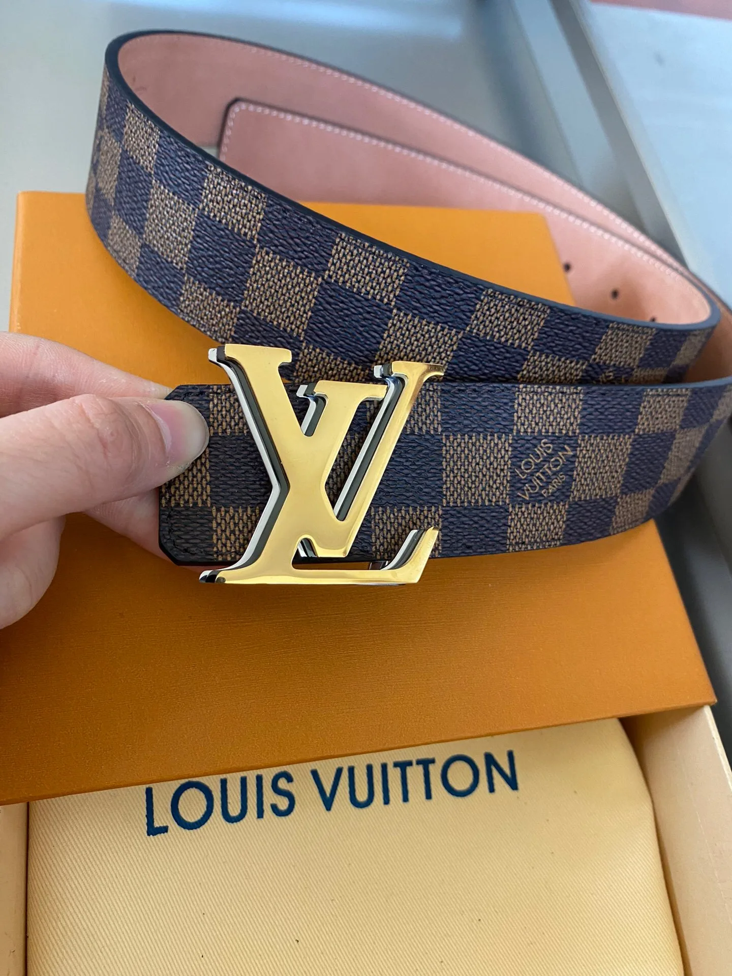 Louis Vuitton Initiales Reversible LV Belt with Damier Ebene Canvas Gold Toned Hardware LV Women - Image 3