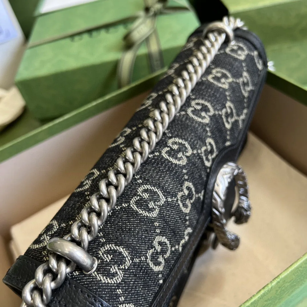 Gucci Dionysus Small Shoulder Bag / Black/ Ivory GG Denim Jacquard Antique Silver Hardware - Image 7