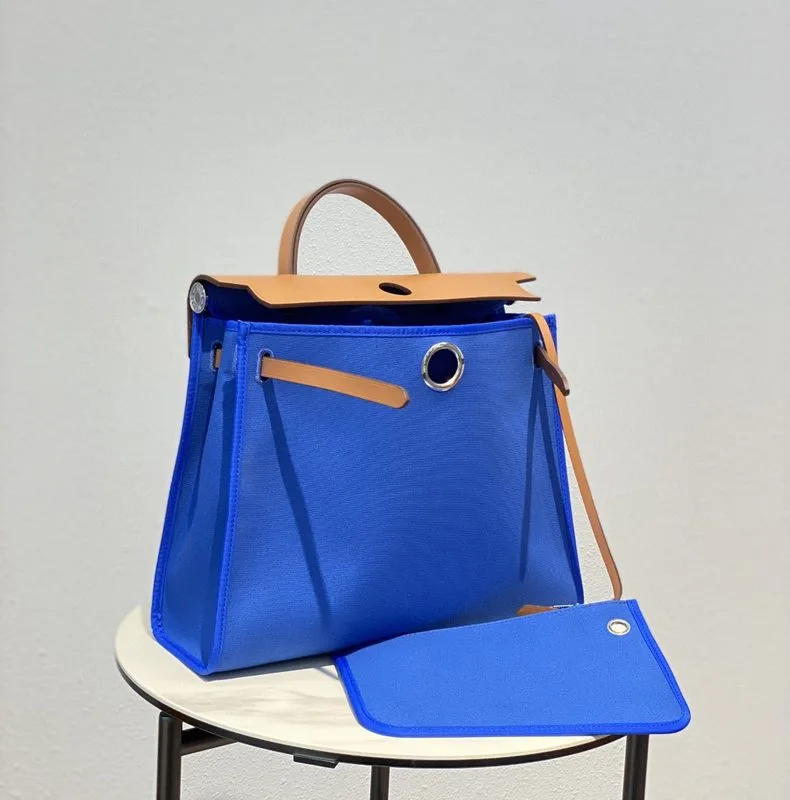 Hermes Herbag Zip Bag Blue, Silver Toned Hardware Bag - Image 5