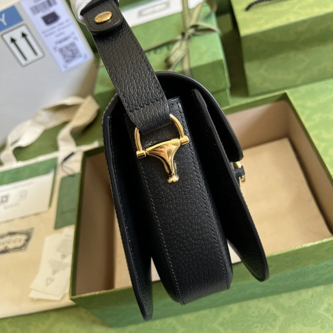 Gucci Horsebit 1955 Shoulder Bag Black And Ivory GG Denim Jacquard / - Image 8
