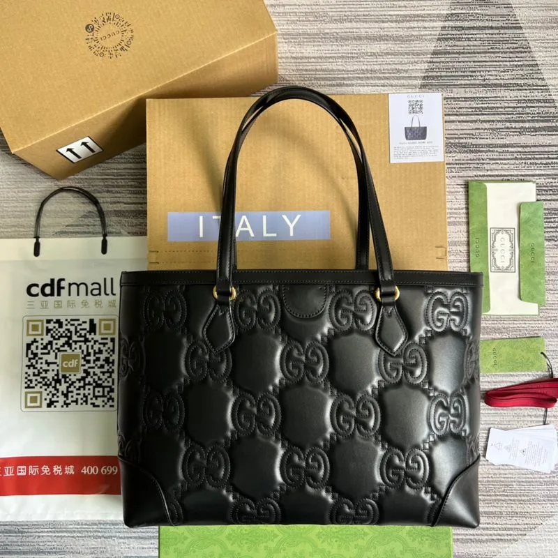 Gucci GG Matelasse Medium Tote Bag / Black Gold Hardware ? UM8IG 1000 - Image 7