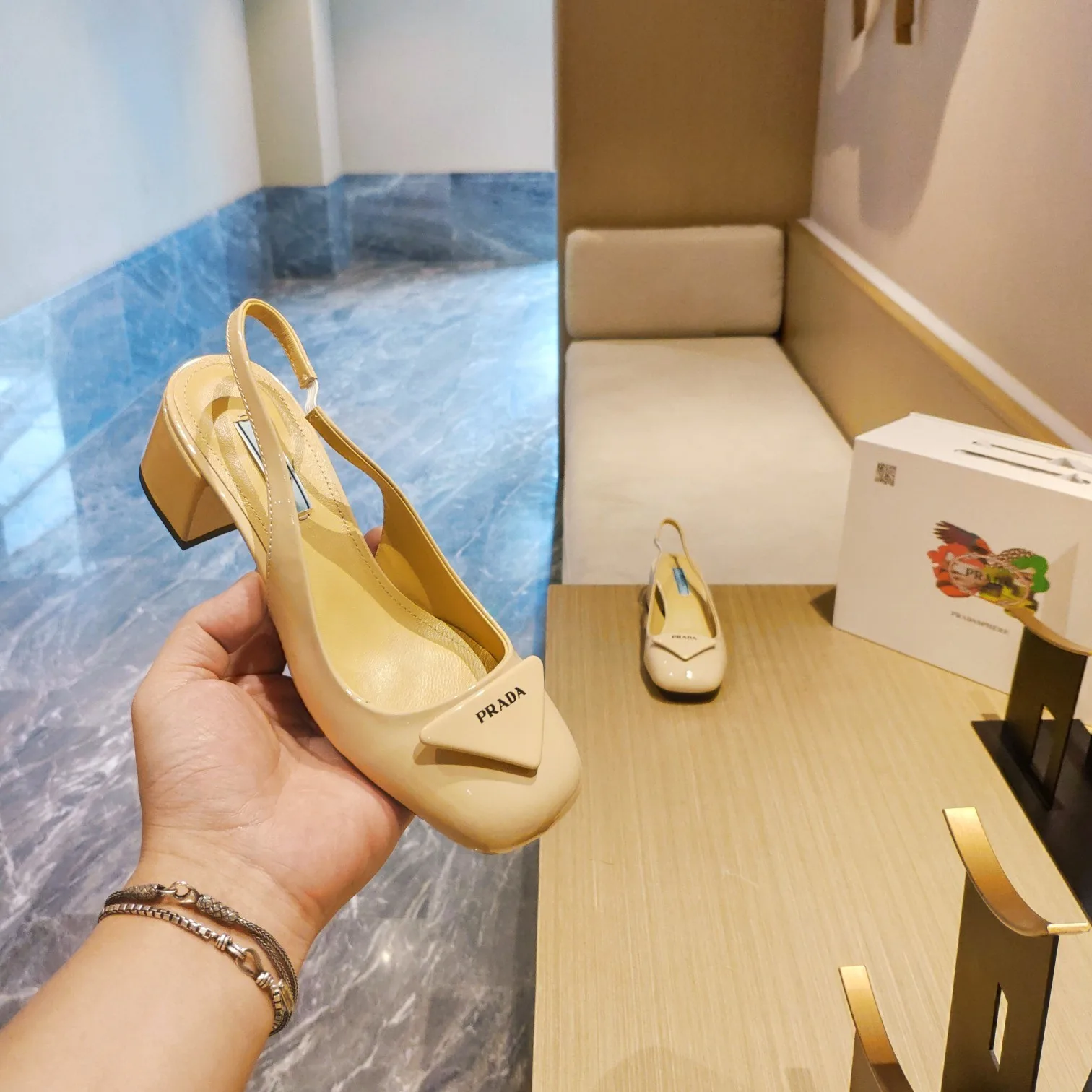 Prada Patent Slingback Pumps Beige / - Image 8