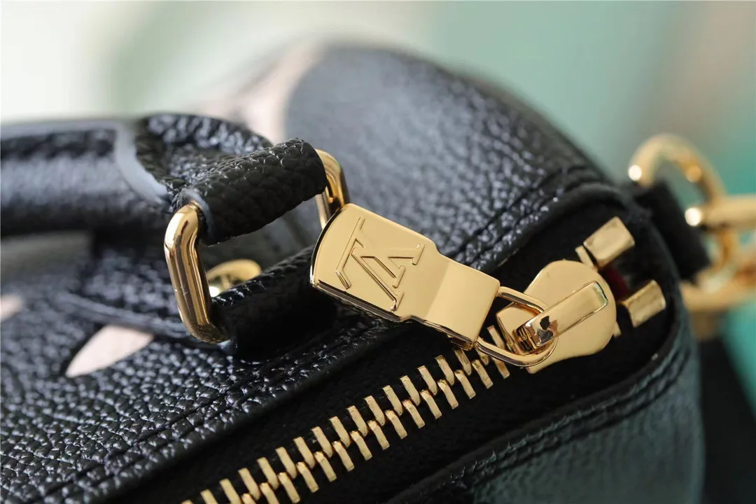Louis Vuitton Nano Speedy Top Handle Bag / Black/ Beige Monogram Empreinte Gold Hardware - Image 9
