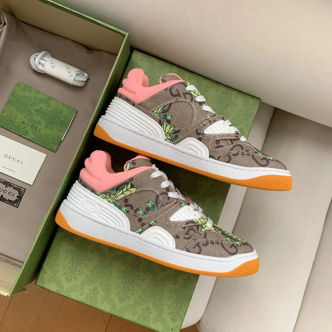 Gucci Women’s Basket Sneaker Print Pineapple Brown Pink - Image 8