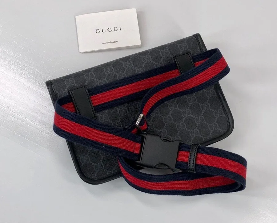 Gucci GG Black Belt Bag Black/Grey GG Supreme Canvas With Black / - Image 7