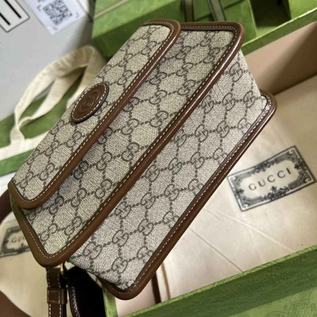 Alternative view of Gucci Messenger Bag With Interlocking G Beige And Ebony GG Supreme Canvas And Brown / GG 92THG