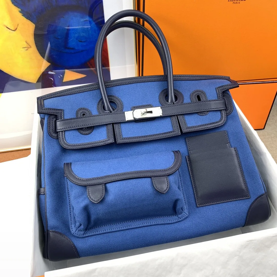 Hermes Birkin Cargo 35 Top Handle Bag / Blue Silver Hardware - Image 8