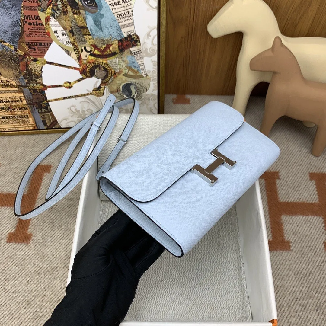 Hermes Constance Long Togo Wallet Light Blue, Silver Toned Hardware Bag - Image 2