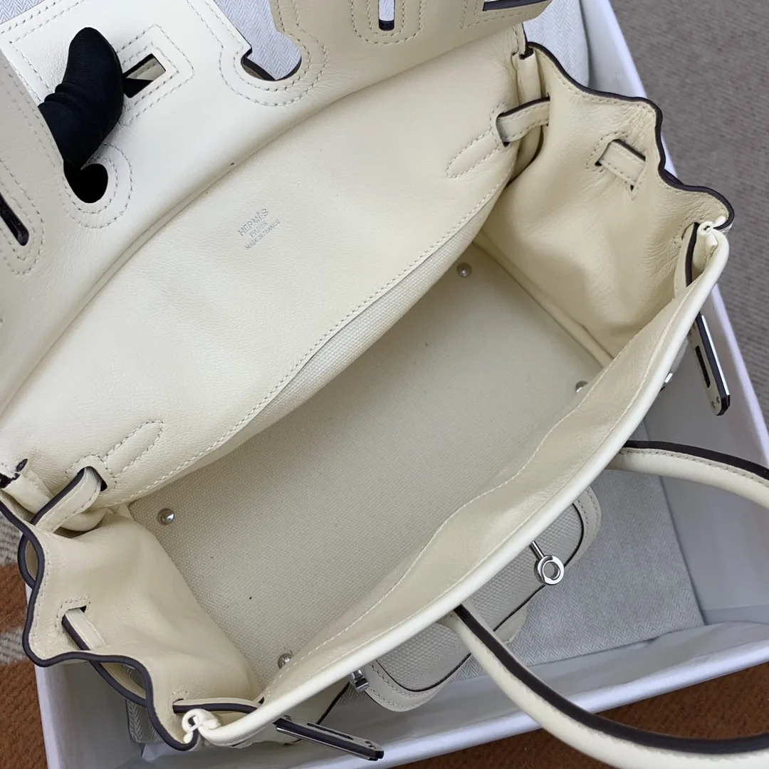 Hermes Birkin Cargo 25 Top Handle Bag / White Silver Hardware - Image 10