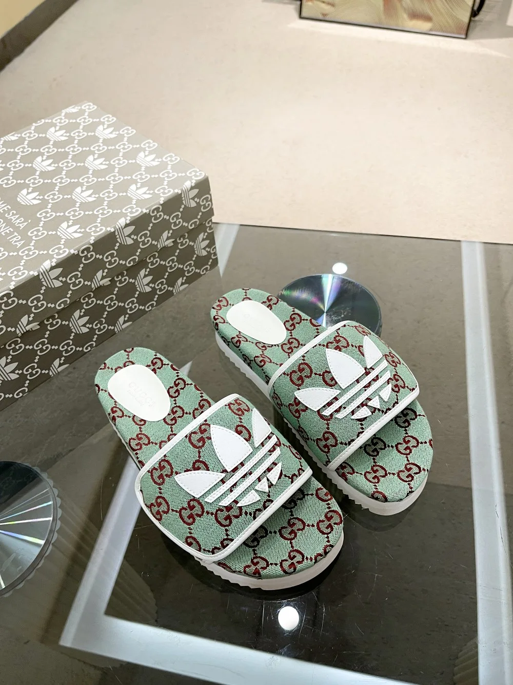 Gucci x Adidas Women’s GG Platform Sandal Light Grey