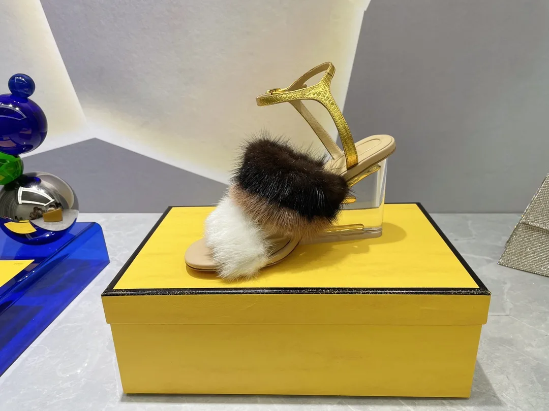 Fendi First White Mink High-Heeled Sandals 8X8275AI11F1H00 - Image 3