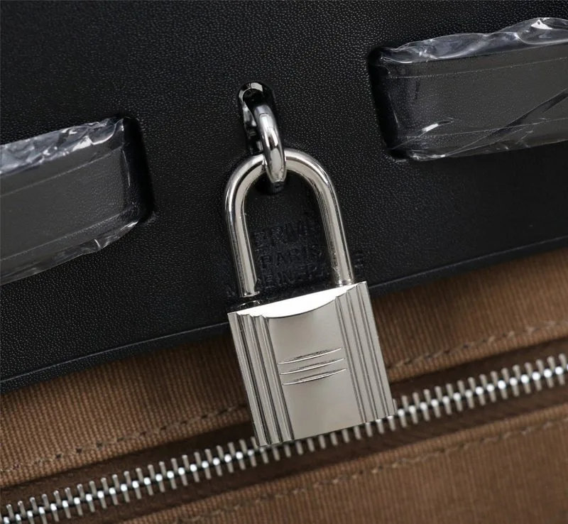 Hermes Buckle Lock Shape Striped Brwon, Silver Toned Hardware Bag - Image 5