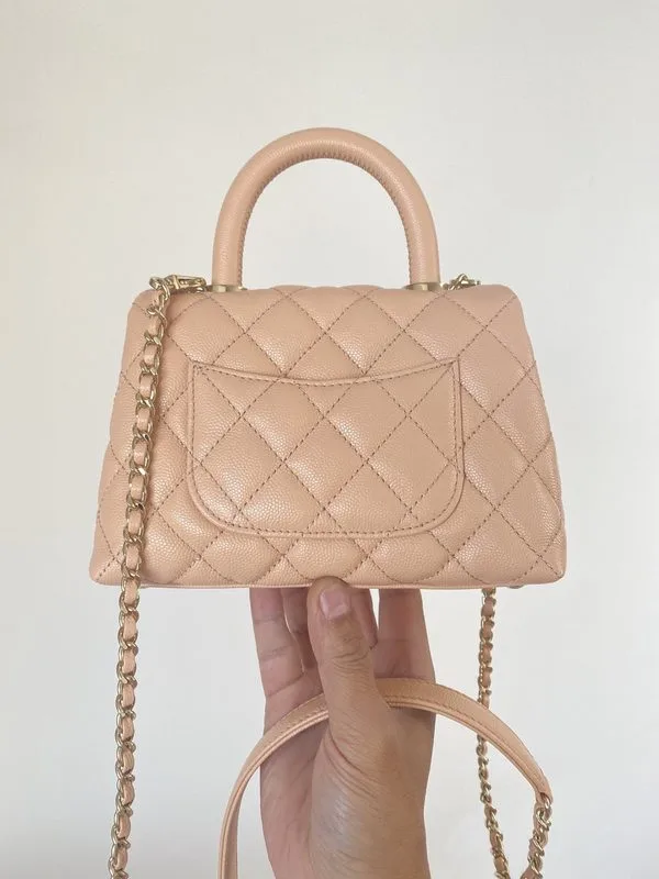 Chanel Mini Flap Bag Top Handle / Light Brown Gold Hardware - Image 5