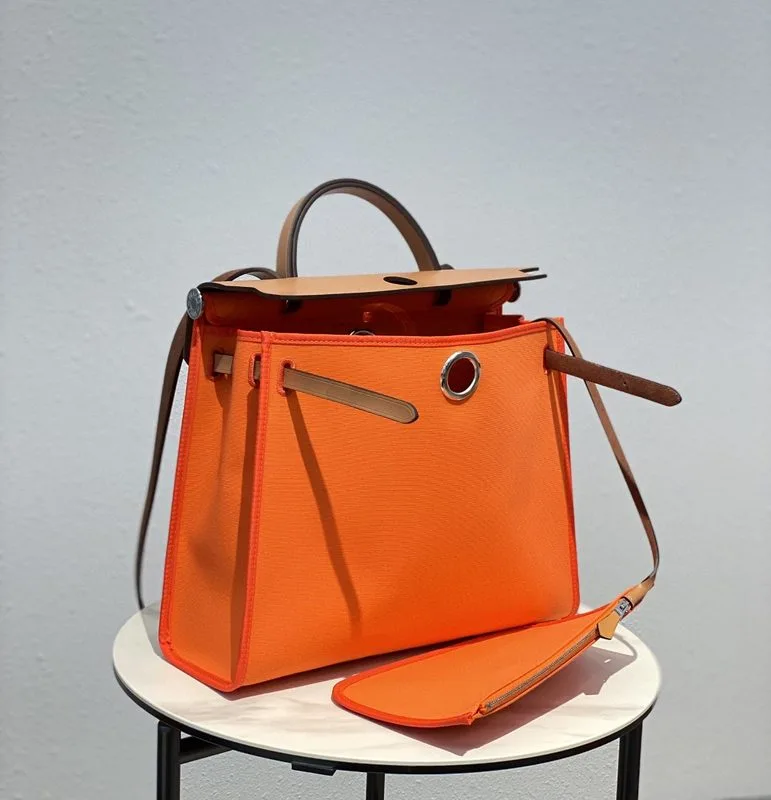 Hermes Herbag Zip Bag Orange, Silver Toned Hardware Bag - Image 7