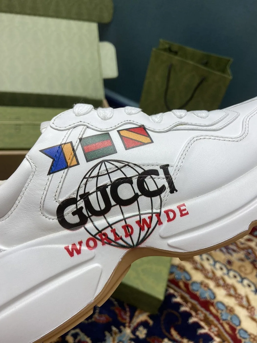 Gucci Women’s Rhyton Sneakers With Worldwide White Ivory - Image 3