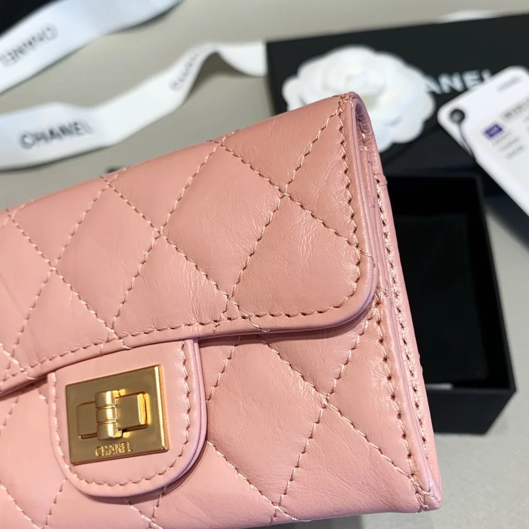 Chanel 2.55 Flap Card Holder / Gold Toned Hardware Light Pink - Image 5