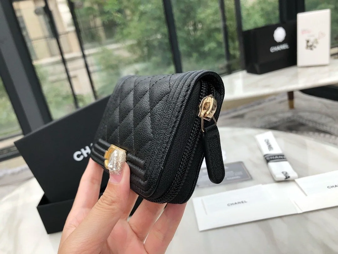 Chanel CO-CO Boy Chanel Zipped Coin Purse / Gold Toned Hardware Black - Image 5