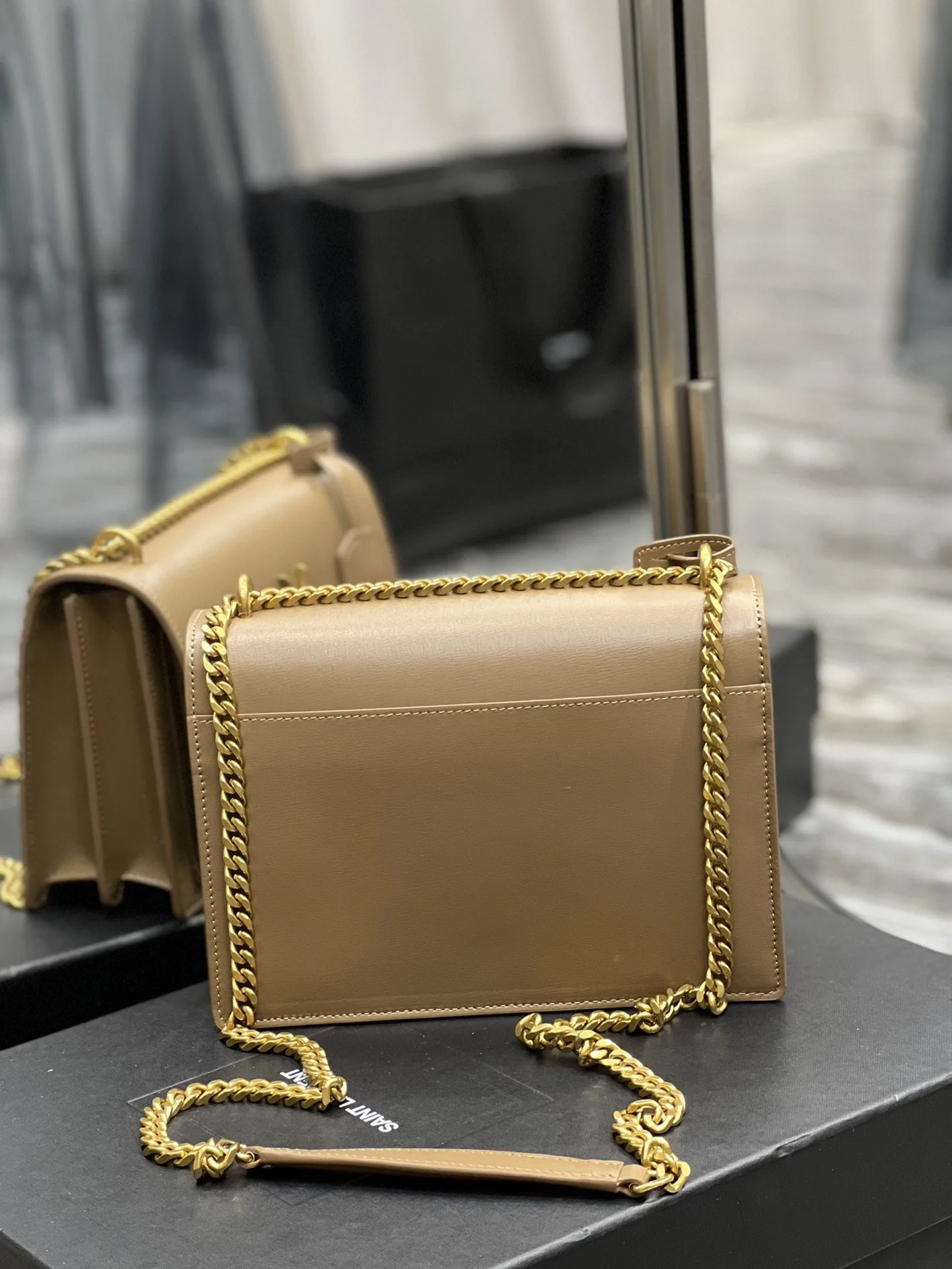 Saint Laurent Sunset Chain Medium Crossbody Bag / Dark Beige Gold Hardware - Image 6