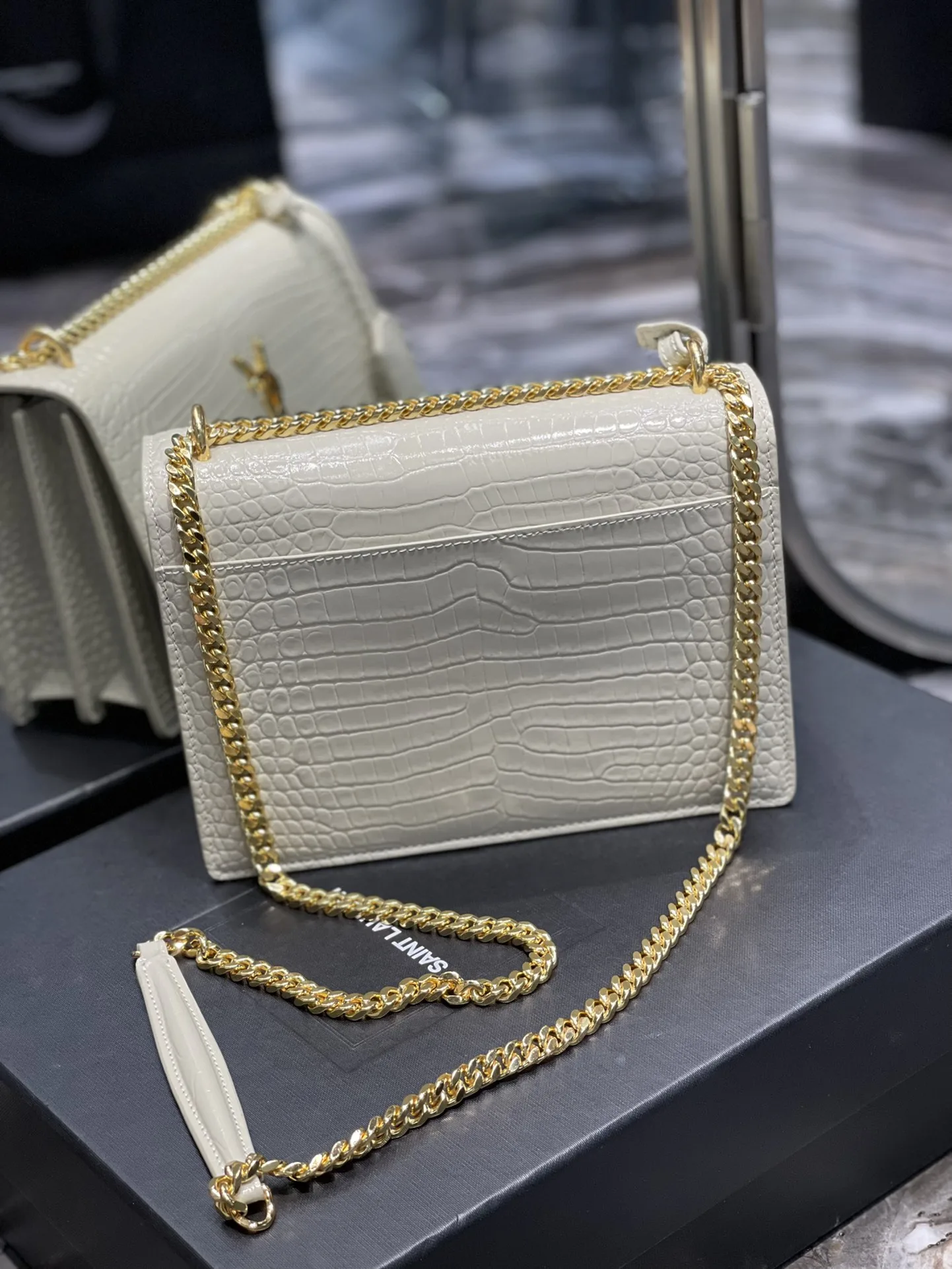 Saint Laurent Sunset Medium Chain Bag / White YSL - Image 5