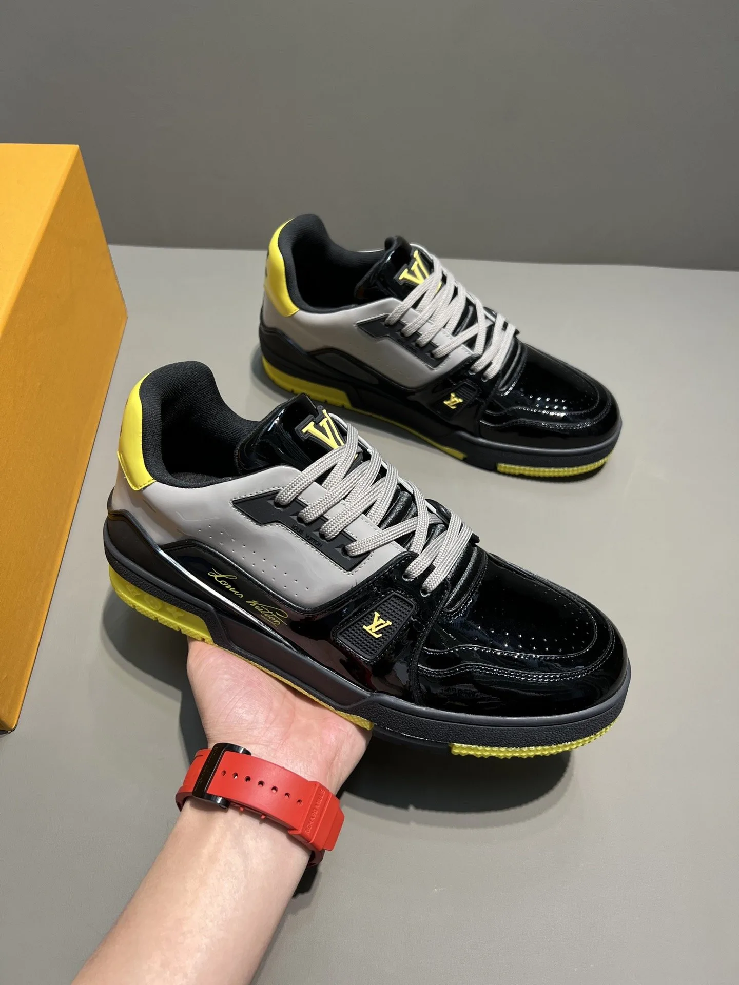 Louis Vuitton Trainer Sneaker Patent Canvas Black Virgil Abloh LV 1A9JTV - Image 3
