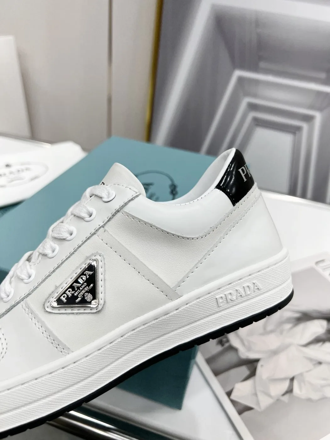 Prada Downtown Perforated Sneakers White/Black / - Image 9