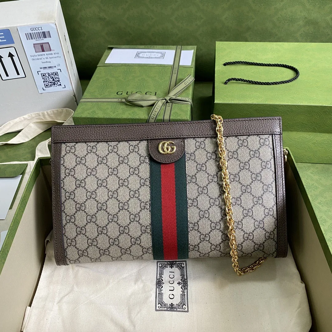Alternative view of Gucci Ophidia Medium Shoulder Bag / Beige Ebony GG Supreme Canvas Gold Hardware
