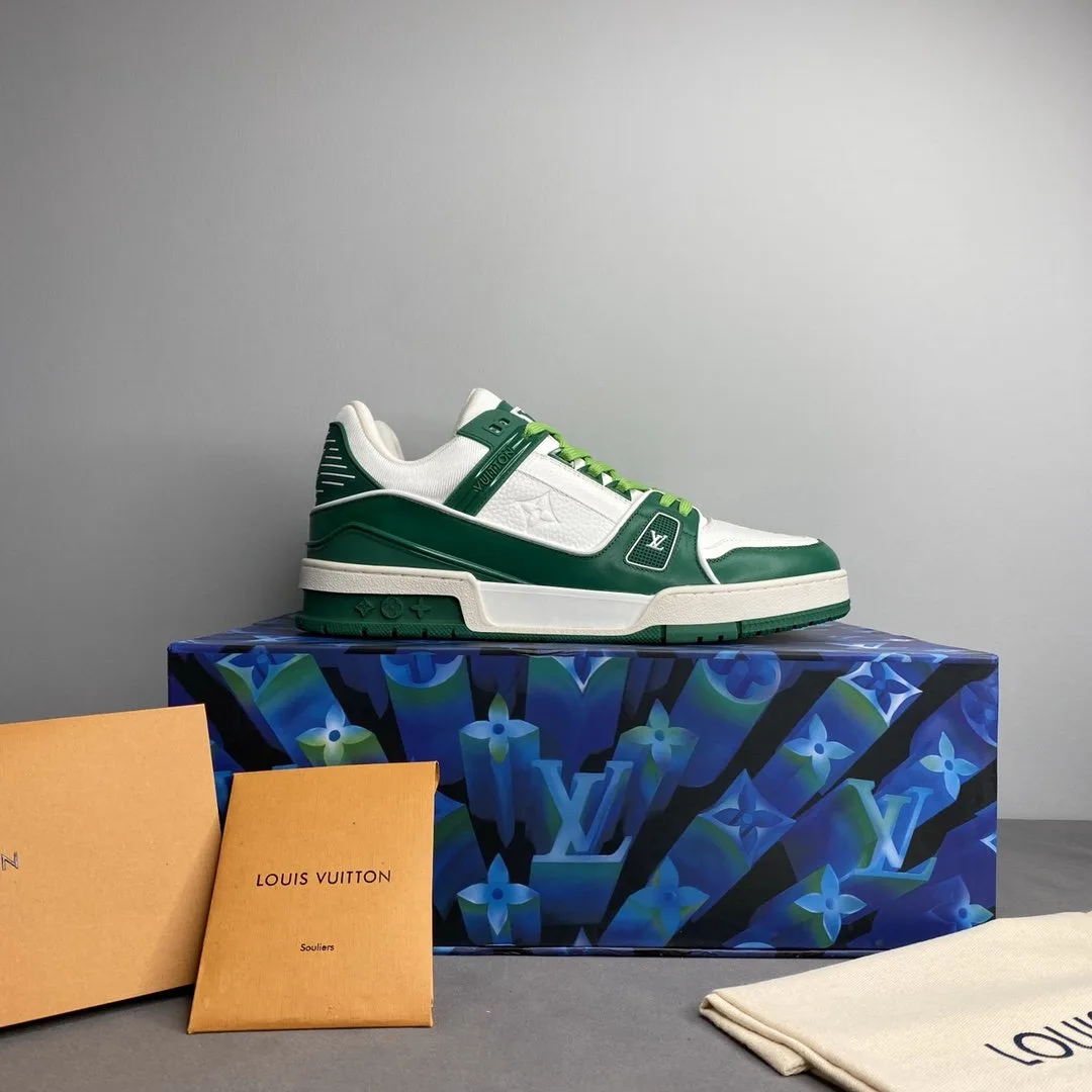Louis Vuitton Trainer Sneaker Mix Of Materials White/Green Virgil Abloh LV 1A9VNK - Image 9