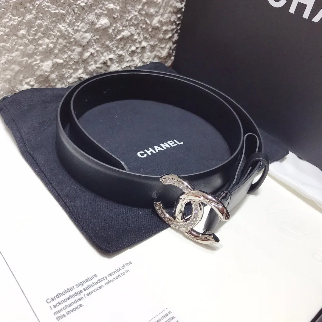 Chanel Black Belt With Double C Buckle Silver-Toned Metal Women - Image 4