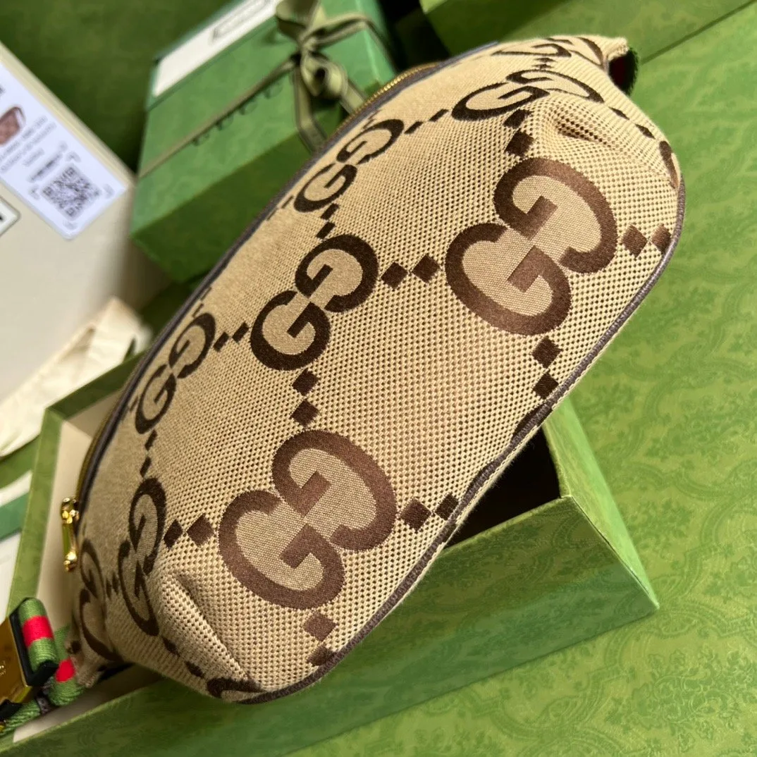 Gucci Jumbo GG Belt Bag / Camel/ Ebony Jumbo GG Canvas - Image 8