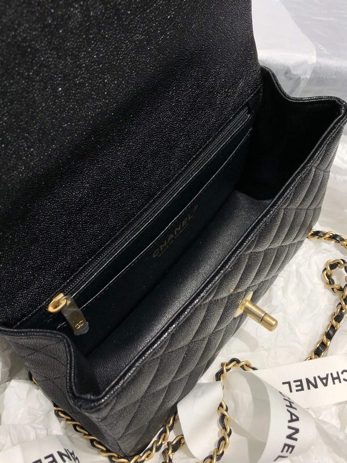 Chanel Flap Bag Mini Crossbody / Black Gold Hardware - Image 10